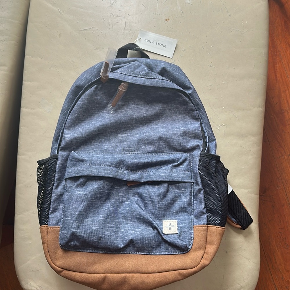 Backpack Book Bag Sun Stone Navy & Tan School Laptop Work Travel NWT